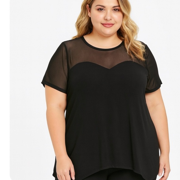Torrid blouse top sweetheart neckline shear mesh black Plus SZ 2XL blouse - Picture 1 of 9